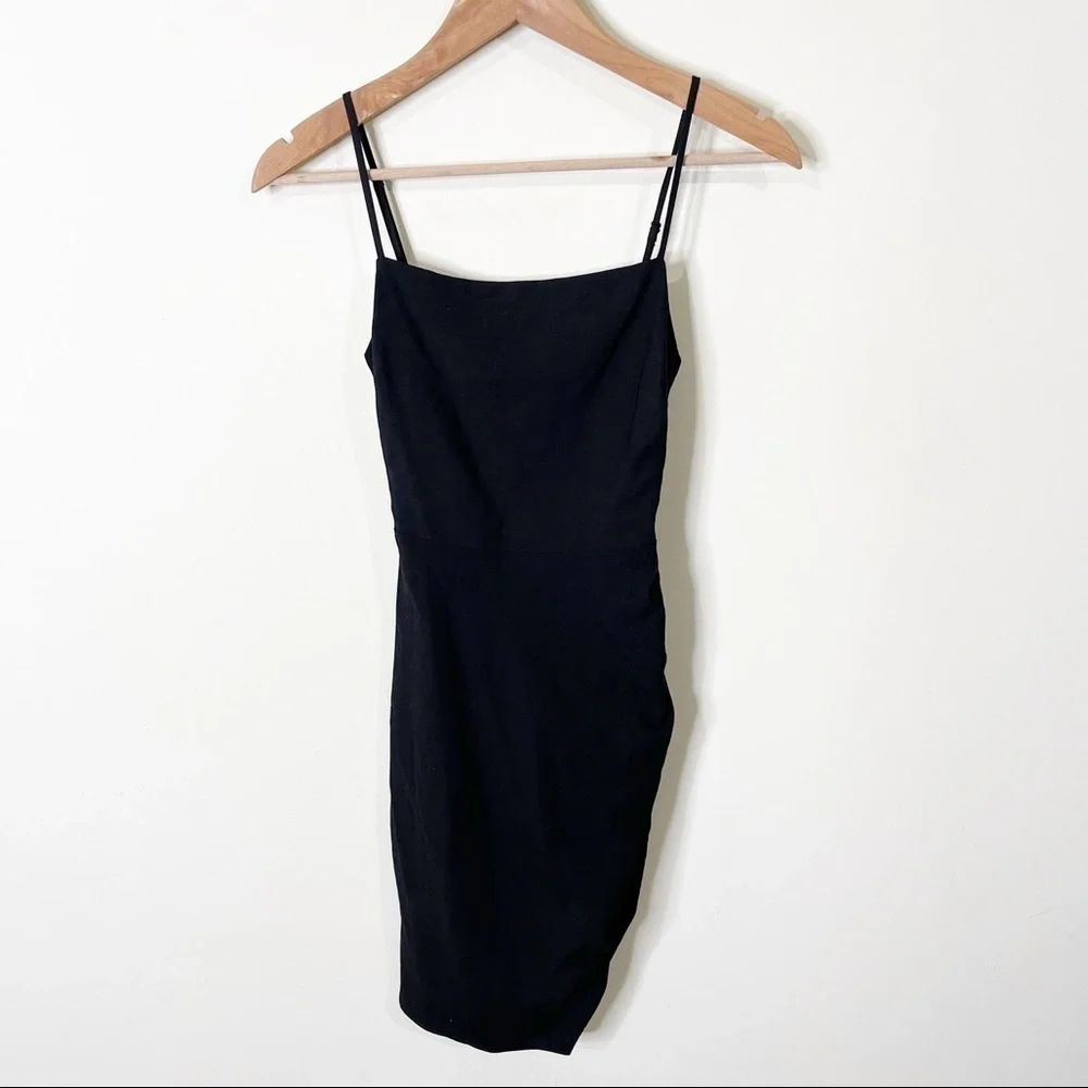 WAYF Black Bardot Smocked Ruched Open Back Mini Dress Size XS NWOT - Picture 3 of 8